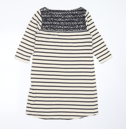 Dickins & Jones Womens Beige Striped Cotton T-Shirt Dress  Size 10  Round Neck  - Lace detail