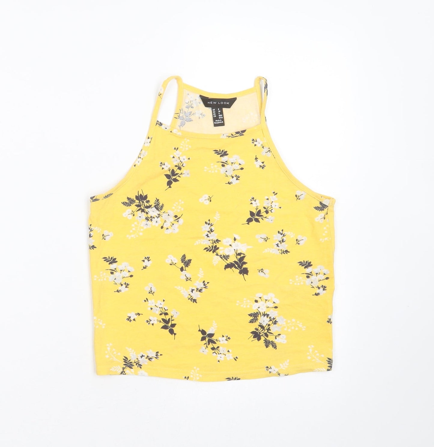 Womens UK Size 8 New Look Yellow Cropped T-Shirt