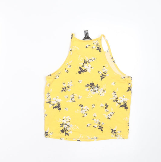 Womens UK Size 8 New Look Yellow Cropped T-Shirt