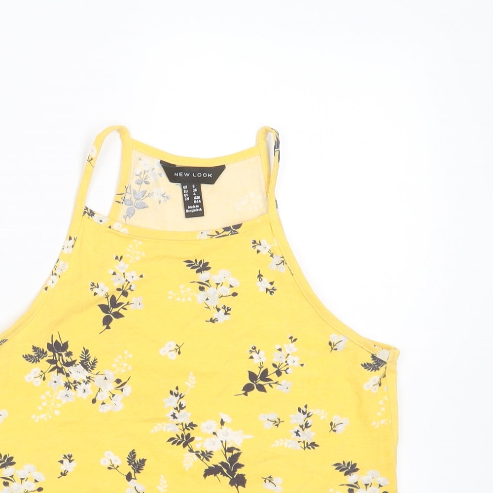 Womens UK Size 8 New Look Yellow Cropped T-Shirt