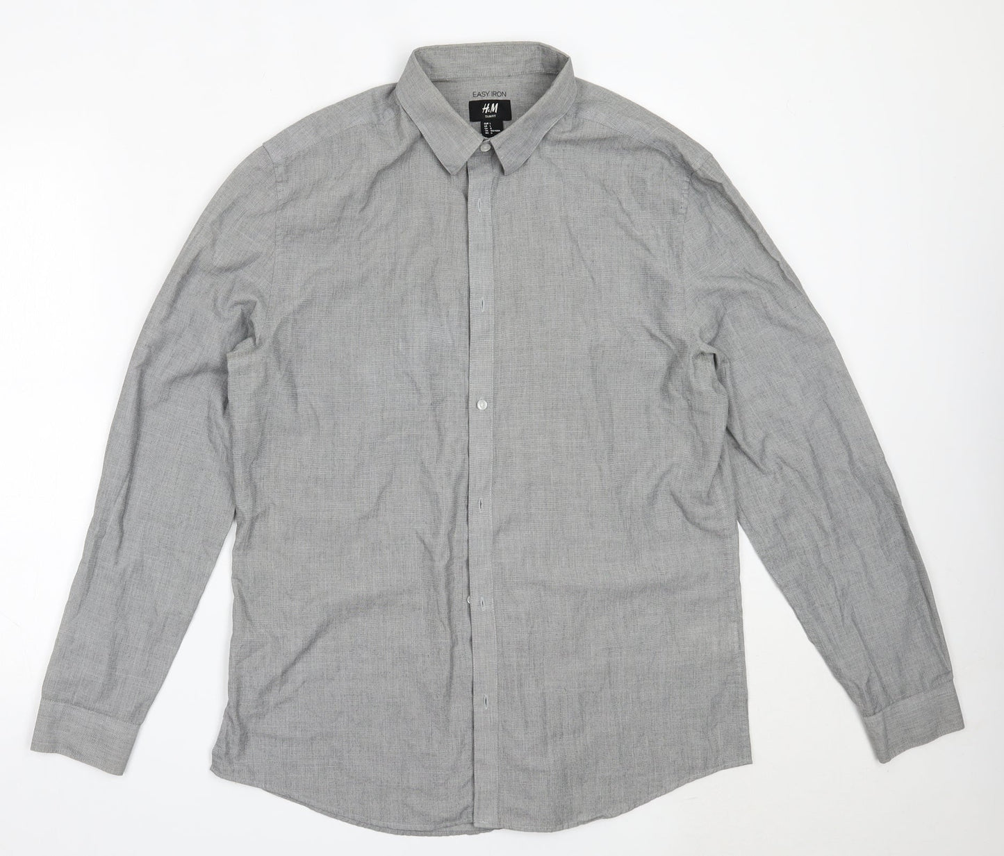 Mens UK Size L Easy Grey  Button-Up Long Sleeve Casual Shirt
