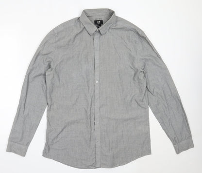 Mens UK Size L Easy Grey  Button-Up Long Sleeve Casual Shirt