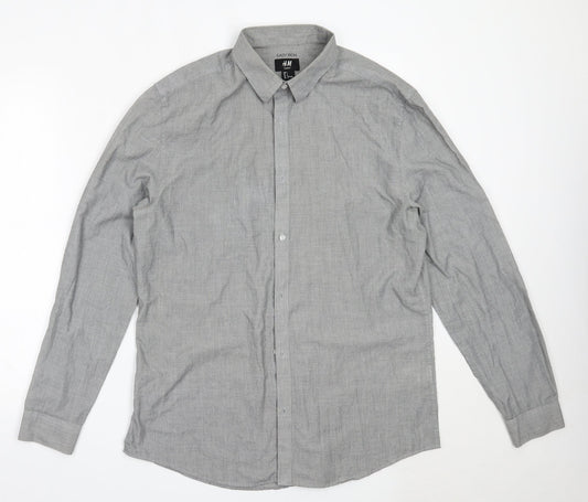 Mens UK Size L Easy Grey  Button-Up Long Sleeve Casual Shirt