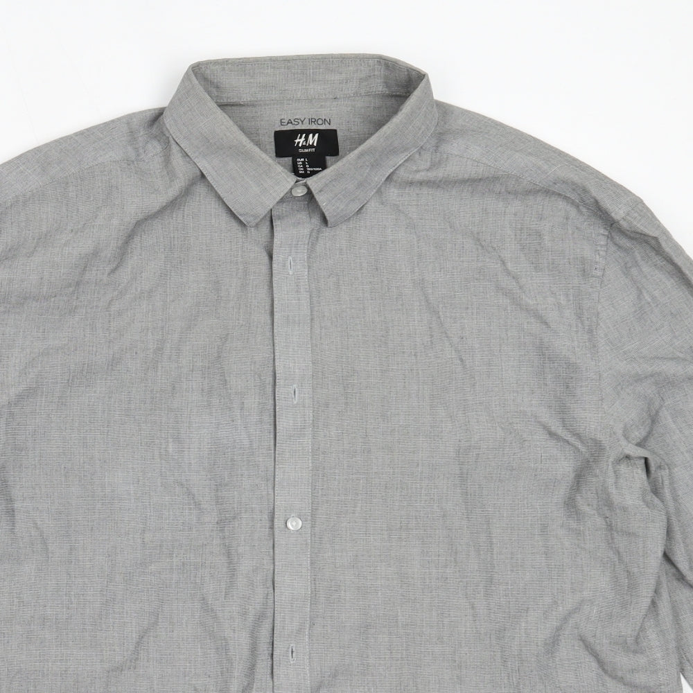 Mens UK Size L Easy Grey  Button-Up Long Sleeve Casual Shirt