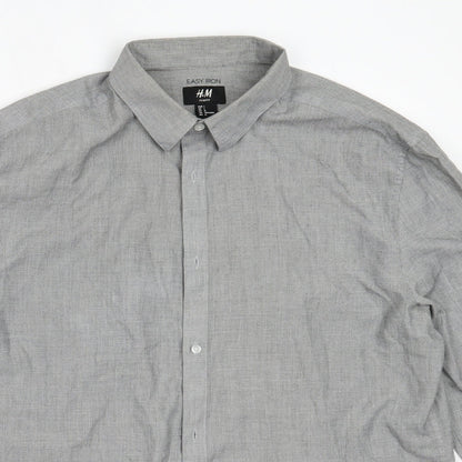 Mens UK Size L Easy Grey  Button-Up Long Sleeve Casual Shirt