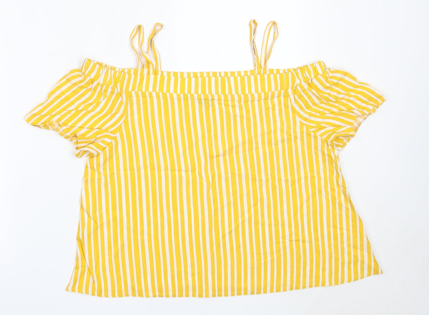 Primark Girls Yellow Striped Viscose Basic Blouse Size 14-15 Years Off the Shoulder