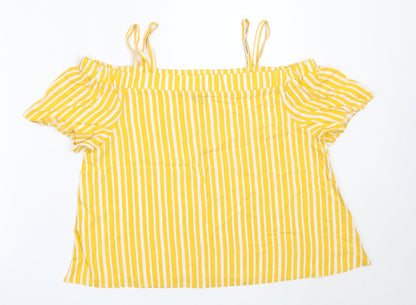 Primark Girls Yellow Striped Viscose Basic Blouse Size 14-15 Years Off the Shoulder