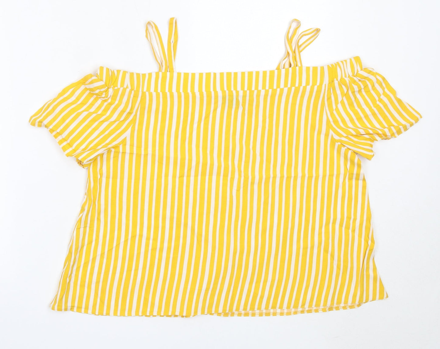 Primark Girls Yellow Striped Viscose Basic Blouse Size 14-15 Years Off the Shoulder