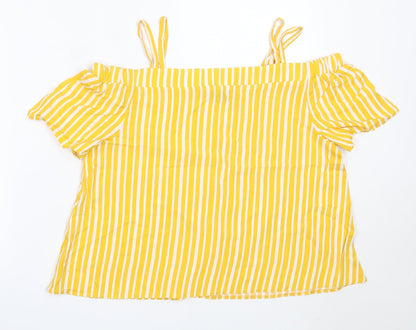 Primark Girls Yellow Striped Viscose Basic Blouse Size 14-15 Years Off the Shoulder