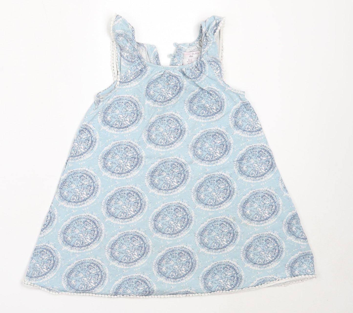Sigrid Olsen Girls Blue Geometric Cotton Shift  Size 3-4 Years  Round Neck