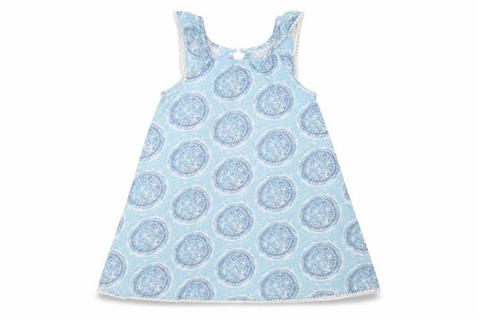 Sigrid Olsen Girls Blue Geometric Cotton Shift  Size 3-4 Years  Round Neck
