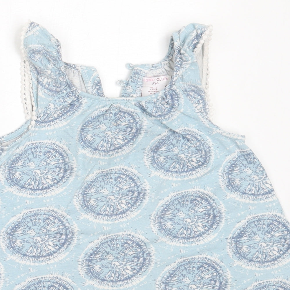 Sigrid Olsen Girls Blue Geometric Cotton Shift  Size 3-4 Years  Round Neck
