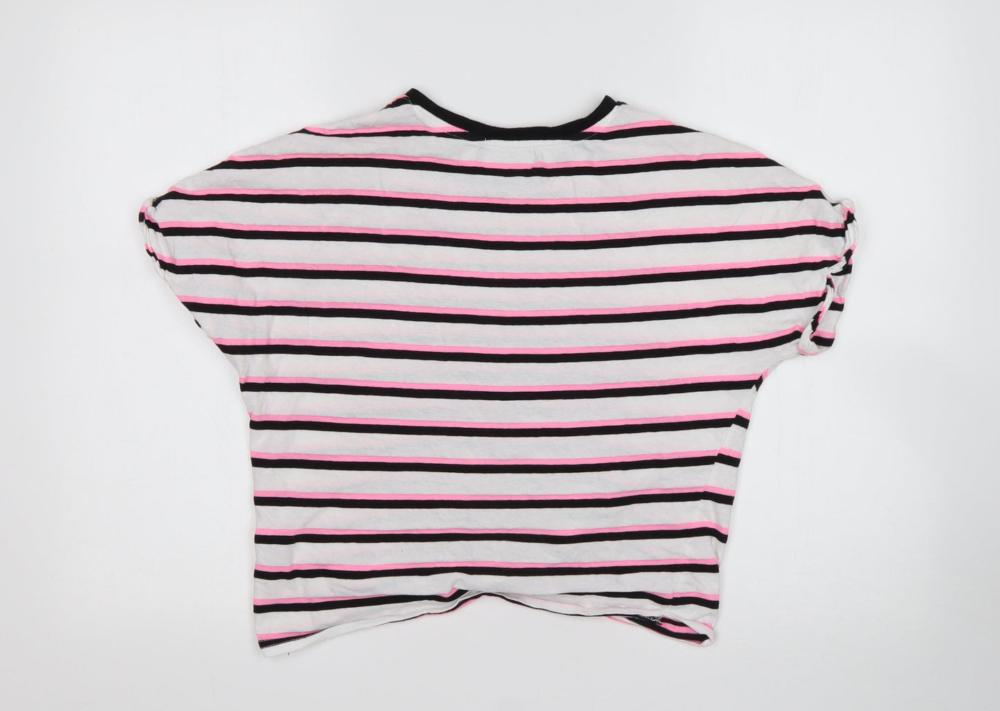 Bershka  Womens Multicoloured Striped Cotton Basic T-Shirt Size XS Round Neck
