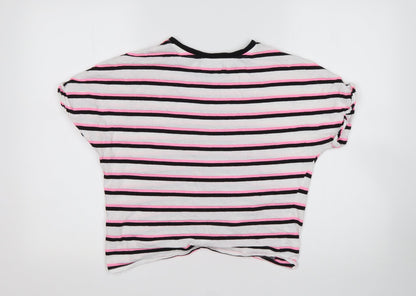 Bershka  Womens Multicoloured Striped Cotton Basic T-Shirt Size XS Round Neck