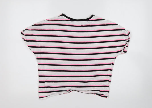 Bershka  Womens Multicoloured Striped Cotton Basic T-Shirt Size XS Round Neck
