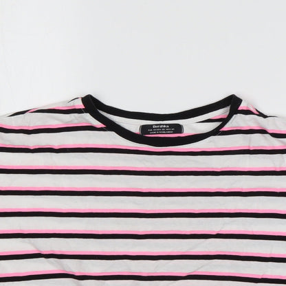 Bershka  Womens Multicoloured Striped Cotton Basic T-Shirt Size XS Round Neck