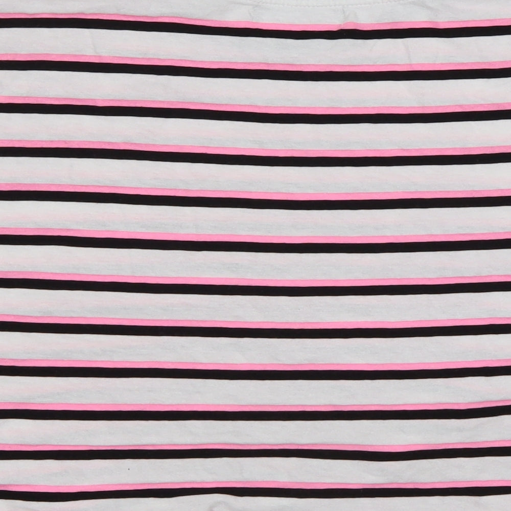 Bershka  Womens Multicoloured Striped Cotton Basic T-Shirt Size XS Round Neck