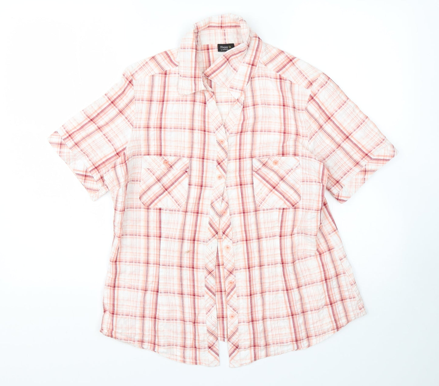 Damart Womens Multicoloured Plaid Cotton Basic Button-Up Size 14 Collared