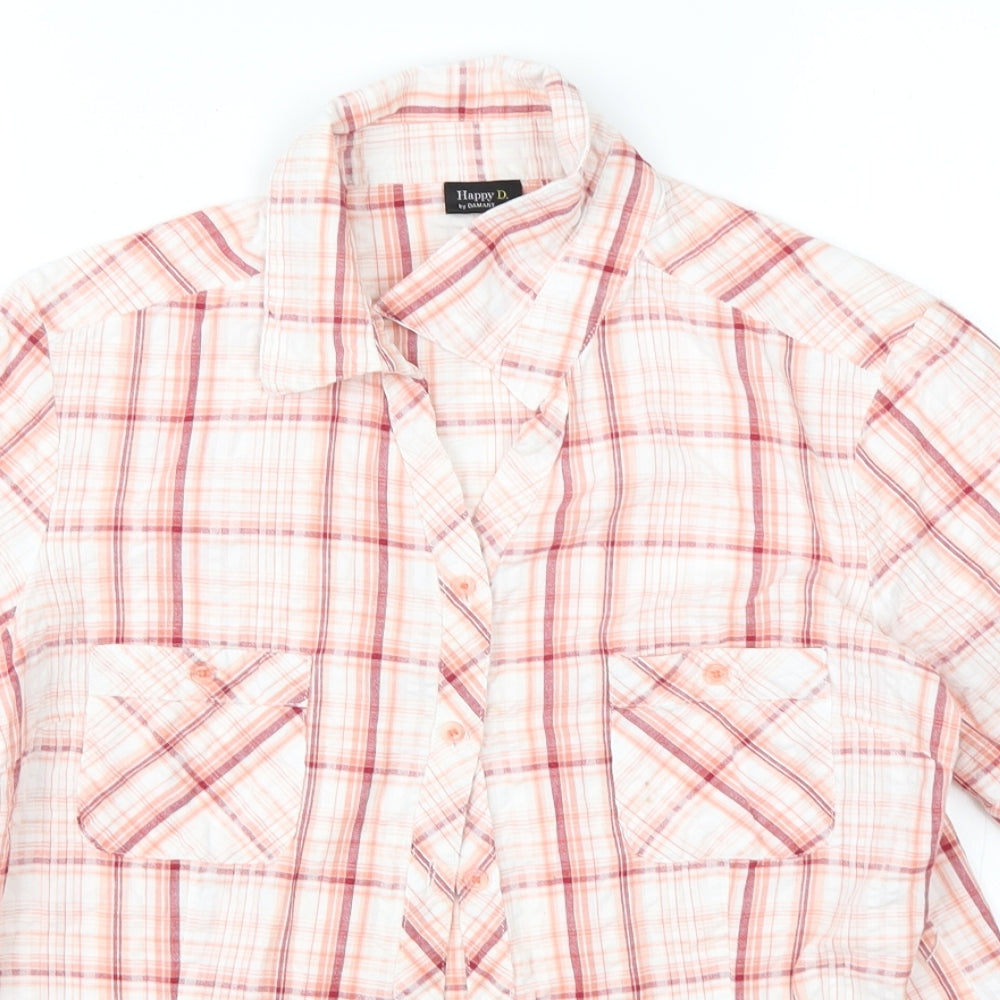 Damart Womens Multicoloured Plaid Cotton Basic Button-Up Size 14 Collared