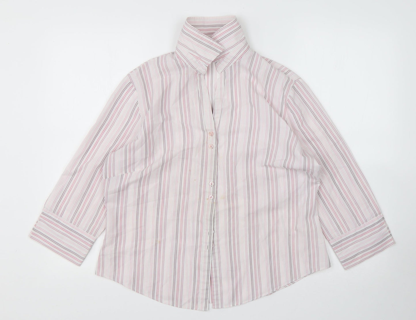 George Womens Pink Striped Polyester Basic Button-Up Size 14 Collared