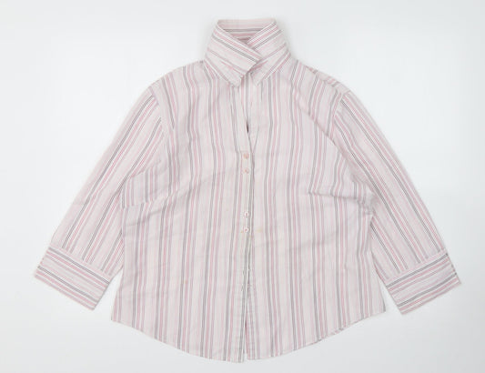 George Womens Pink Striped Polyester Basic Button-Up Size 14 Collared
