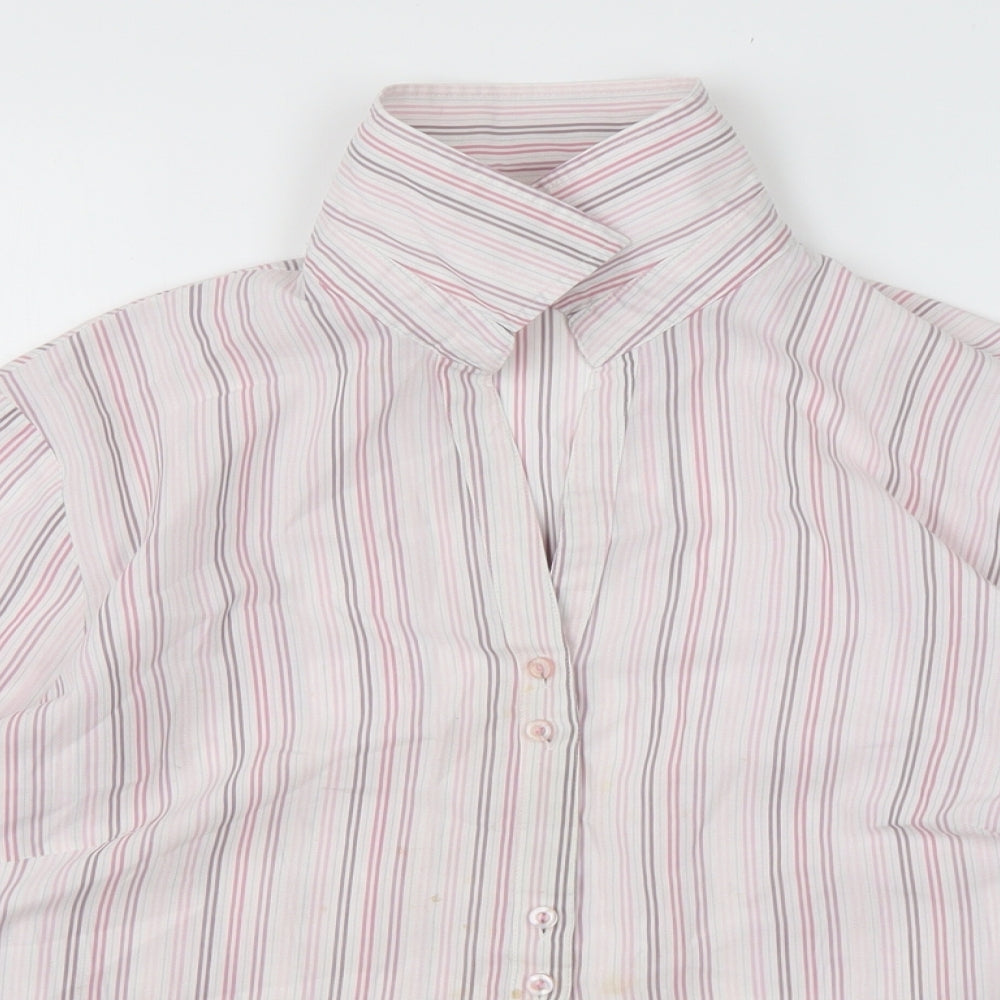 George Womens Pink Striped Polyester Basic Button-Up Size 14 Collared