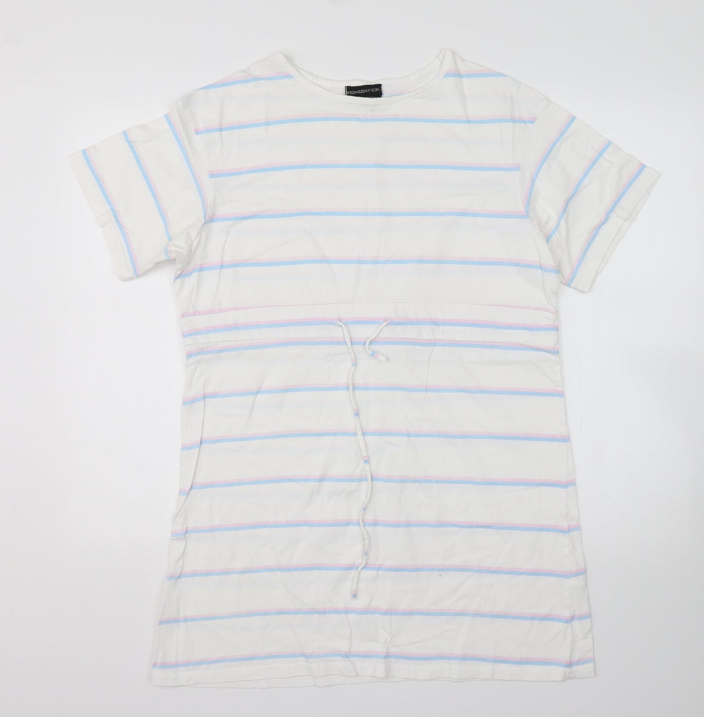 Wednesday Girl Womens Multicoloured Striped Cotton Basic T-Shirt Size M Round Neck