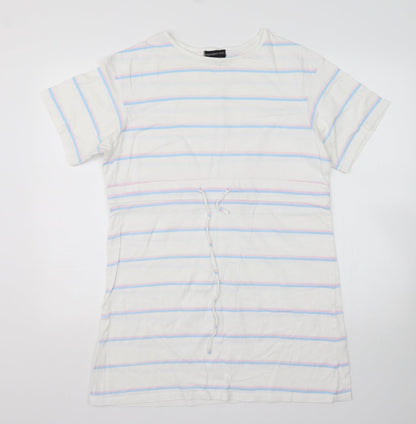Wednesday Girl Womens Multicoloured Striped Cotton Basic T-Shirt Size M Round Neck