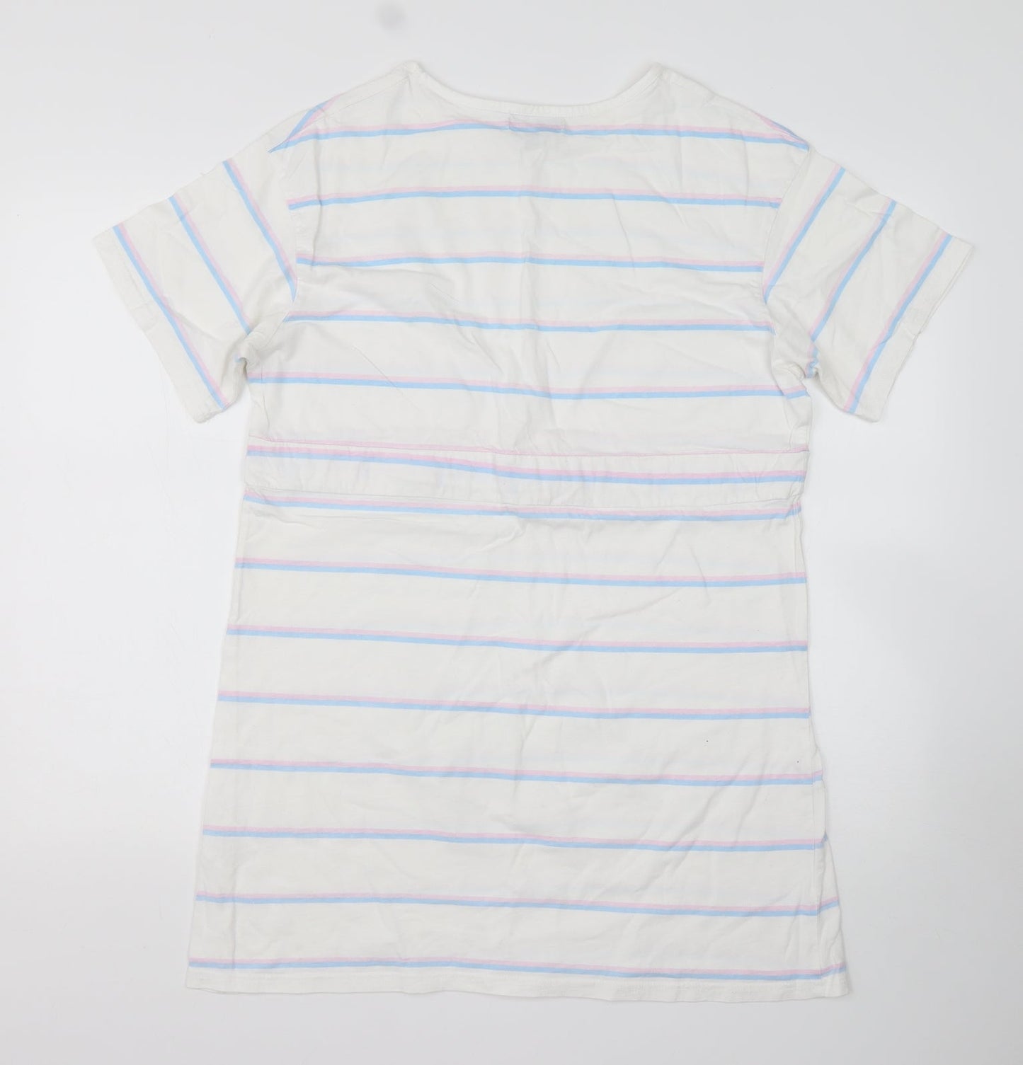 Wednesday Girl Womens Multicoloured Striped Cotton Basic T-Shirt Size M Round Neck