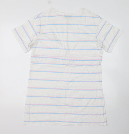 Wednesday Girl Womens Multicoloured Striped Cotton Basic T-Shirt Size M Round Neck