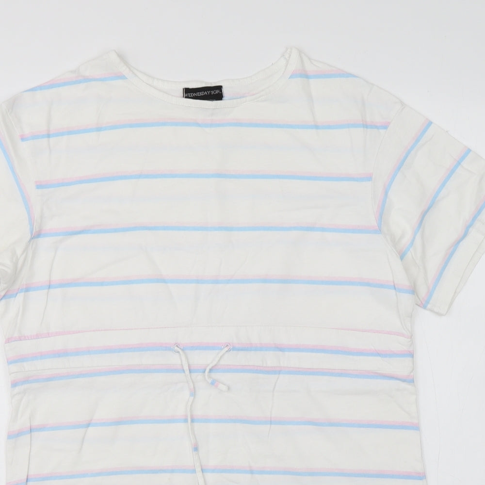 Wednesday Girl Womens Multicoloured Striped Cotton Basic T-Shirt Size M Round Neck