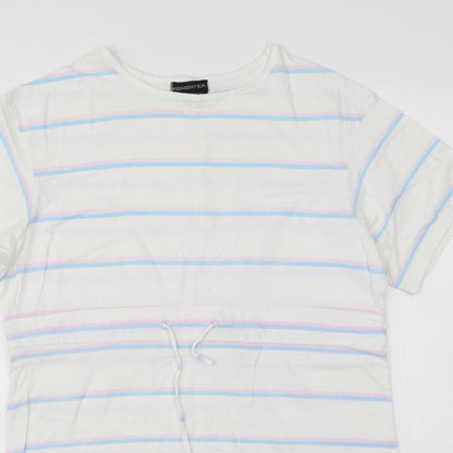 Wednesday Girl Womens Multicoloured Striped Cotton Basic T-Shirt Size M Round Neck