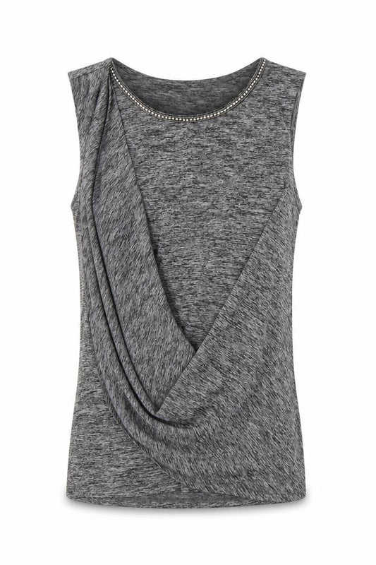 Front view of Very women’s grey viscose basic tank, size UK 12, round neck