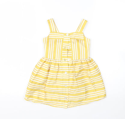 Ladybird Girls Yellow Striped Polyester Fit & Flare  Size 18-24 Months  Square Neck