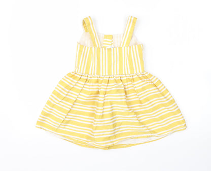 Ladybird Girls Yellow Striped Polyester Fit & Flare  Size 18-24 Months  Square Neck