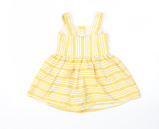 Ladybird Girls Yellow Striped Polyester Fit & Flare  Size 18-24 Months  Square Neck
