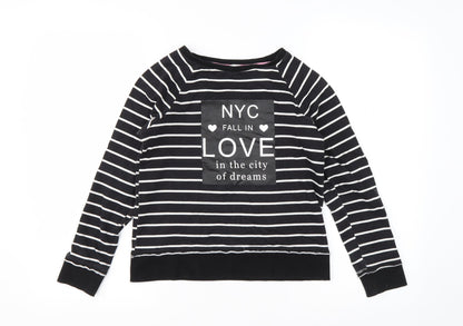 H&M Girls Black Striped Cotton Pullover Sweatshirt Size 9-10 Years