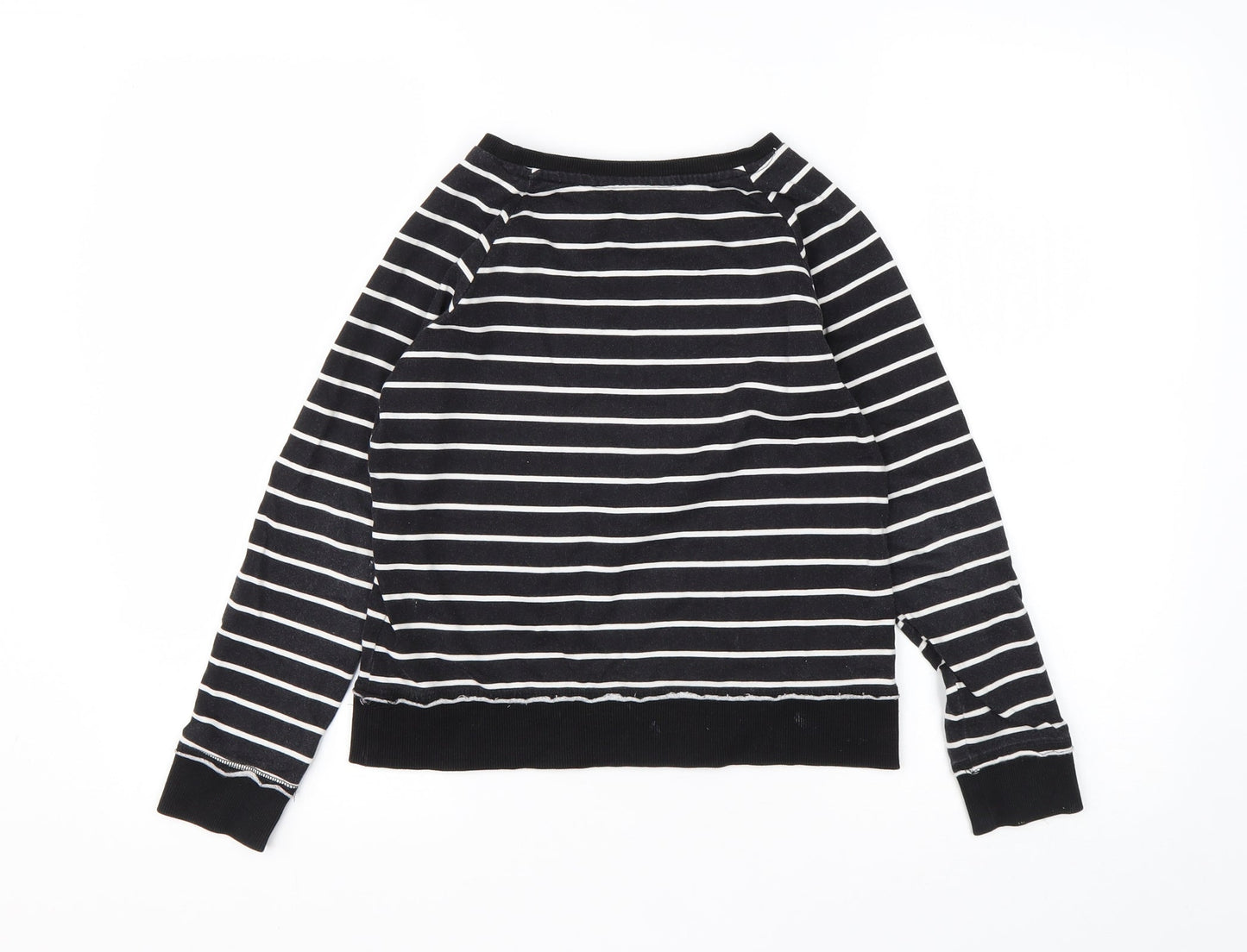 H&M Girls Black Striped Cotton Pullover Sweatshirt Size 9-10 Years