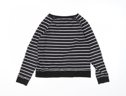H&M Girls Black Striped Cotton Pullover Sweatshirt Size 9-10 Years