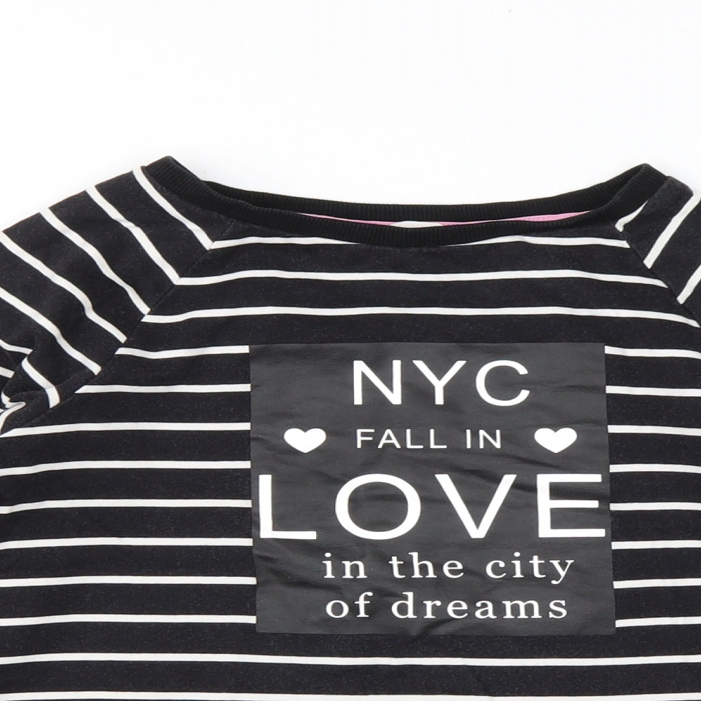 H&M Girls Black Striped Cotton Pullover Sweatshirt Size 9-10 Years