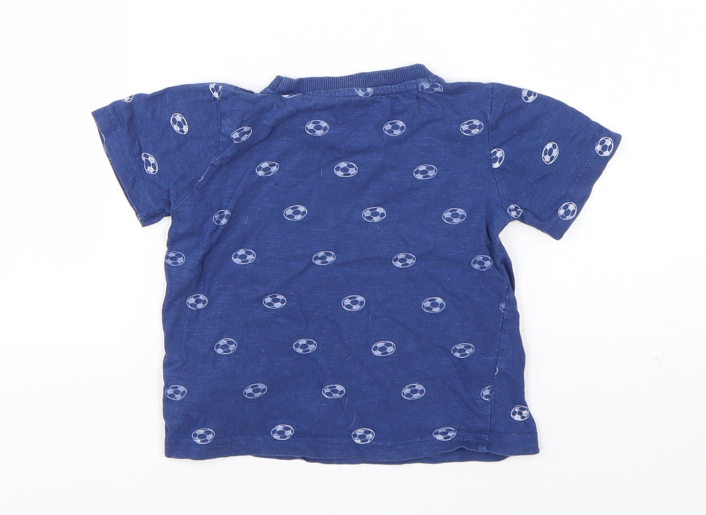 M&Co Boys Blue Spotted Cotton Basic T-Shirt Size 3-4 Years Round Neck  - Football