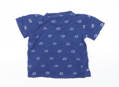 M&Co Boys Blue Spotted Cotton Basic T-Shirt Size 3-4 Years Round Neck  - Football