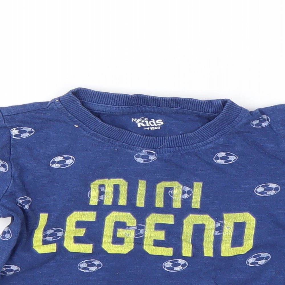 M&Co Boys Blue Spotted Cotton Basic T-Shirt Size 3-4 Years Round Neck  - Football