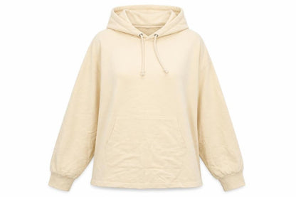 Front view of Boohoo women’s beige polyester pullover hoodie, size S
