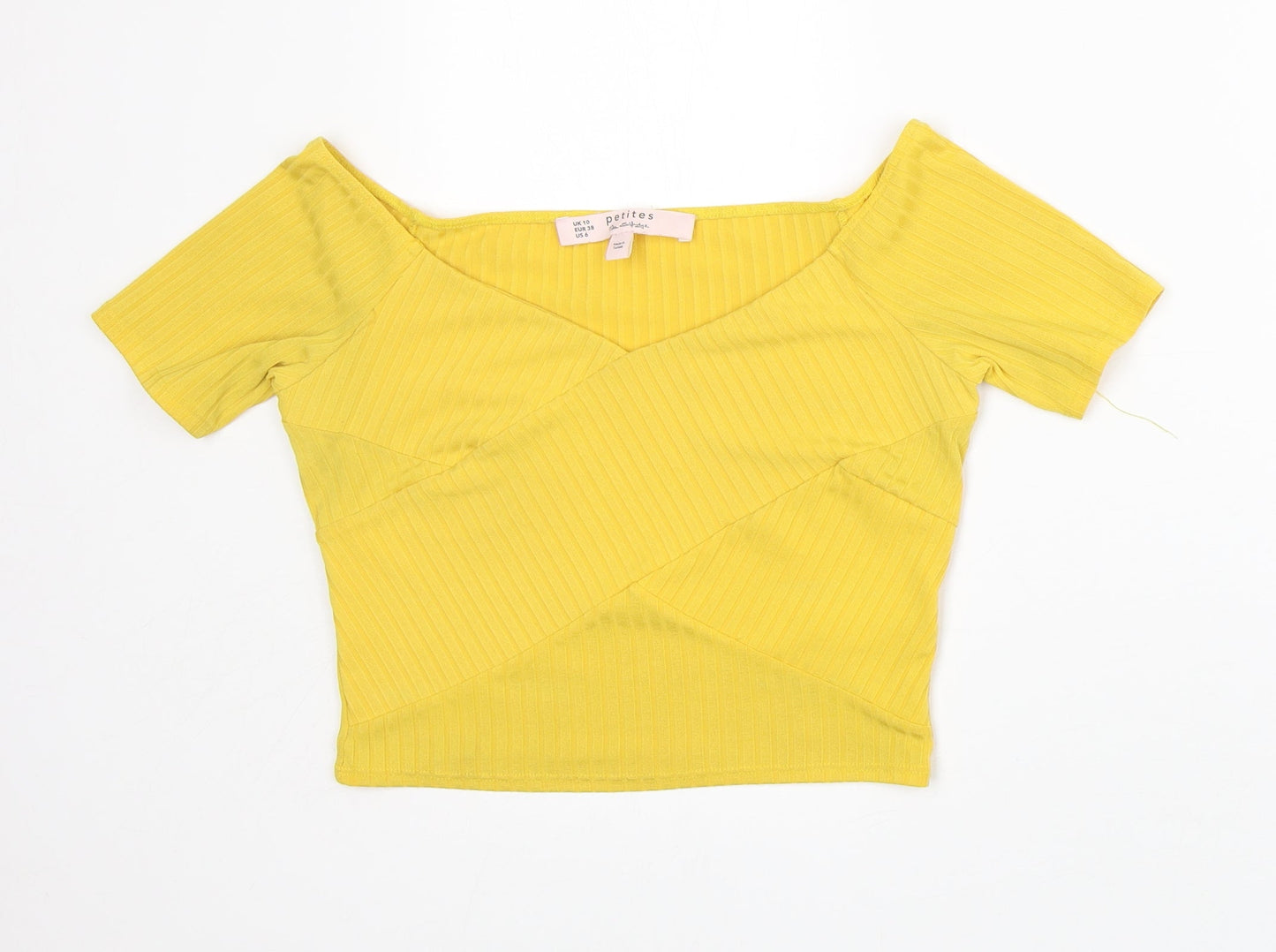 petites Womens Yellow  Polyester Cropped T-Shirt Size 10 Scoop Neck - Summer