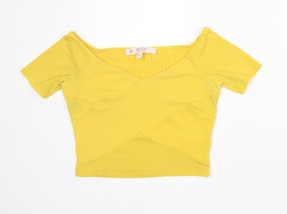 petites Womens Yellow  Polyester Cropped T-Shirt Size 10 Scoop Neck - Summer