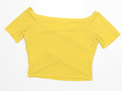 petites Womens Yellow  Polyester Cropped T-Shirt Size 10 Scoop Neck - Summer