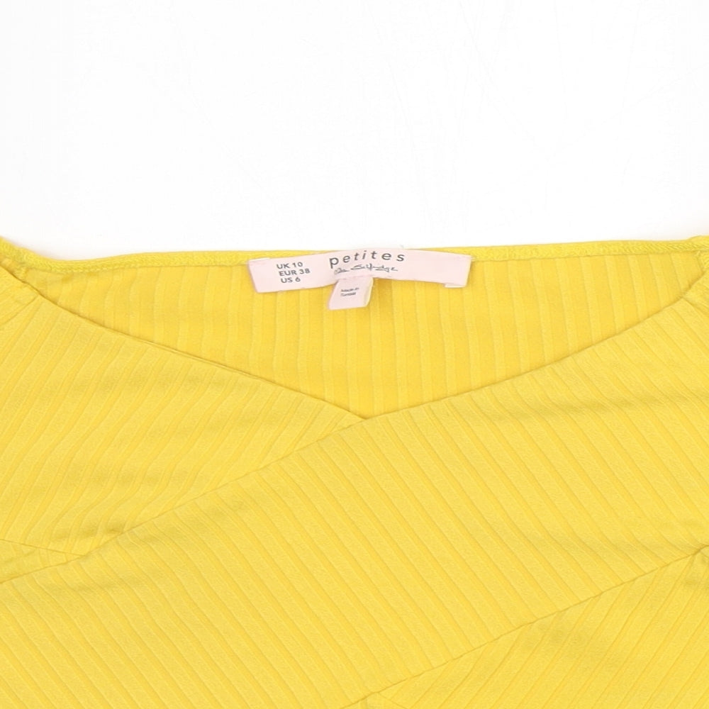 petites Womens Yellow  Polyester Cropped T-Shirt Size 10 Scoop Neck - Summer