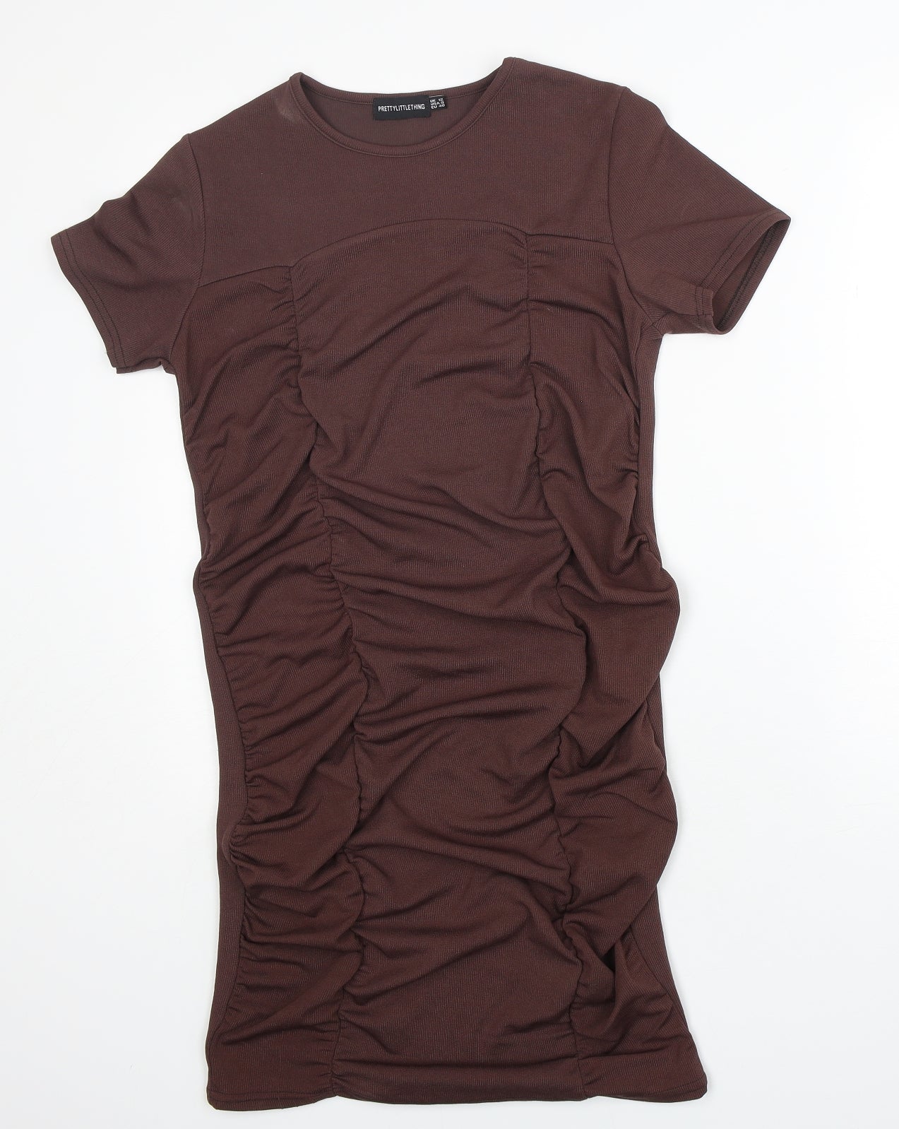 PRETTYLITTLETHING Womens Brown  Polyester Pencil Dress  Size 12  Round Neck