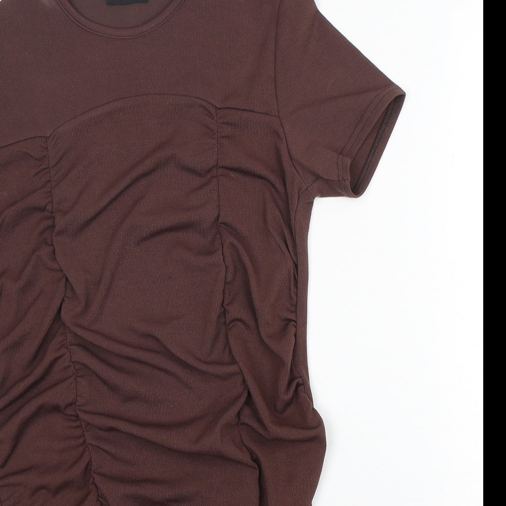 PRETTYLITTLETHING Womens Brown  Polyester Pencil Dress  Size 12  Round Neck